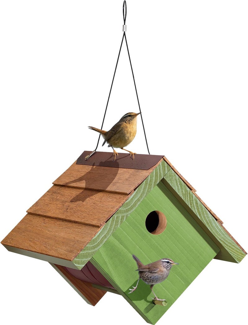 CEDAR ALPHA Large Cedar Bluebird House for Outside - Bamboo Shingles Roof Birdhouse for Bluebirds - Weather Proof Metal Protected - 13/16” Thickness Heavy Duty - Detachable and Easy Cleaning (1.5" Hole) - Image 1